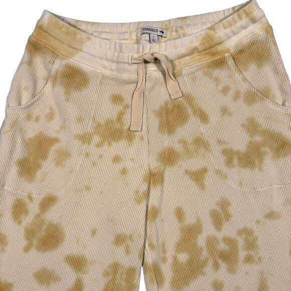 Toad&Co Women's Organic Wide Leg Cropped Yellow Tie Dyed Waffle Pants - Large - Picture 3 of 8
